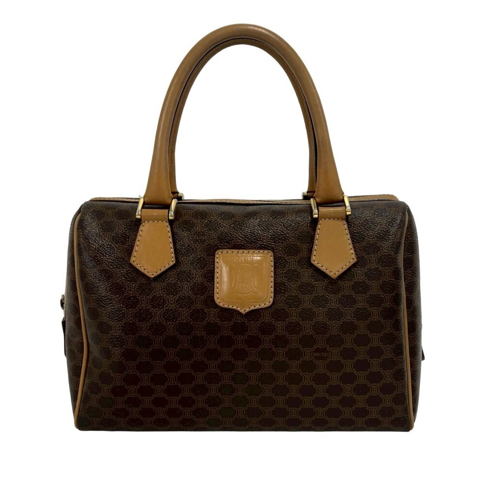 CELINE Vintage Macadam Blazon Triomphe Pattern Leather Handbag Mini Boston Ba...